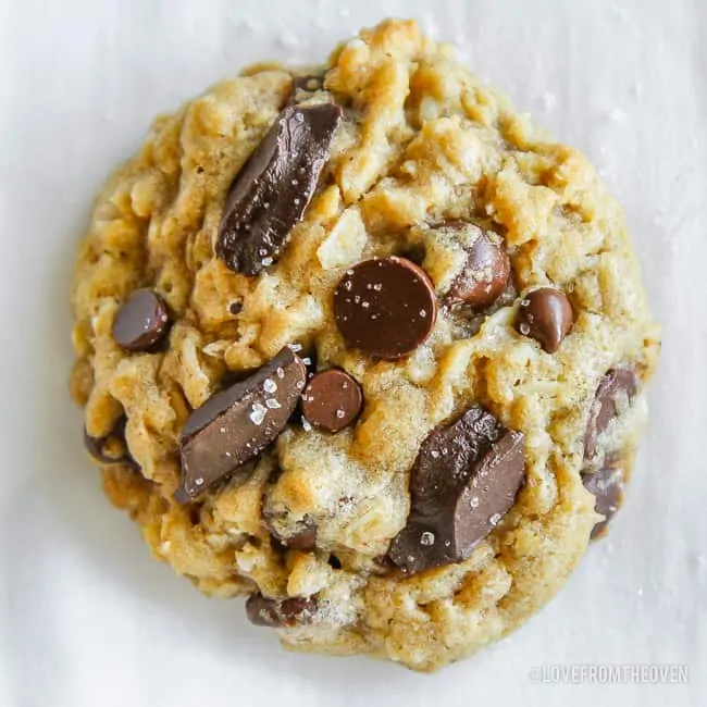 A close up of oatmeal chocolate chip cookies