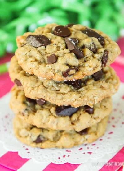 A stack of oatmeal chocolate chip cookies