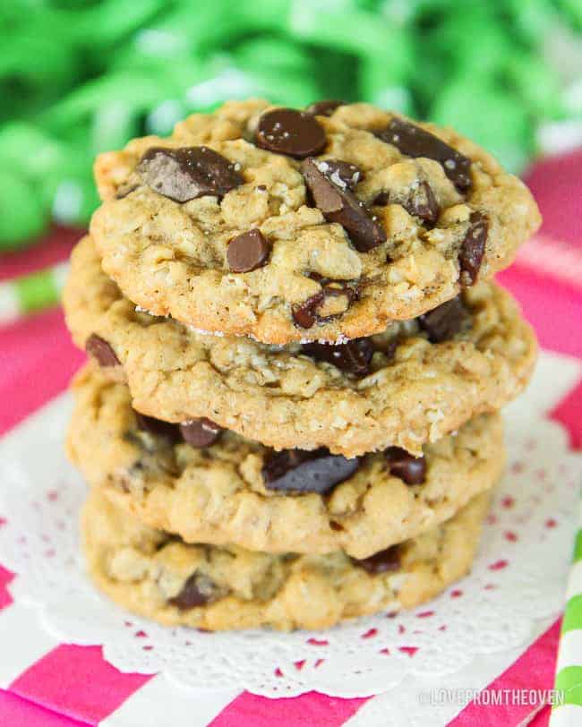 A stack of oatmeal chocolate chip cookies