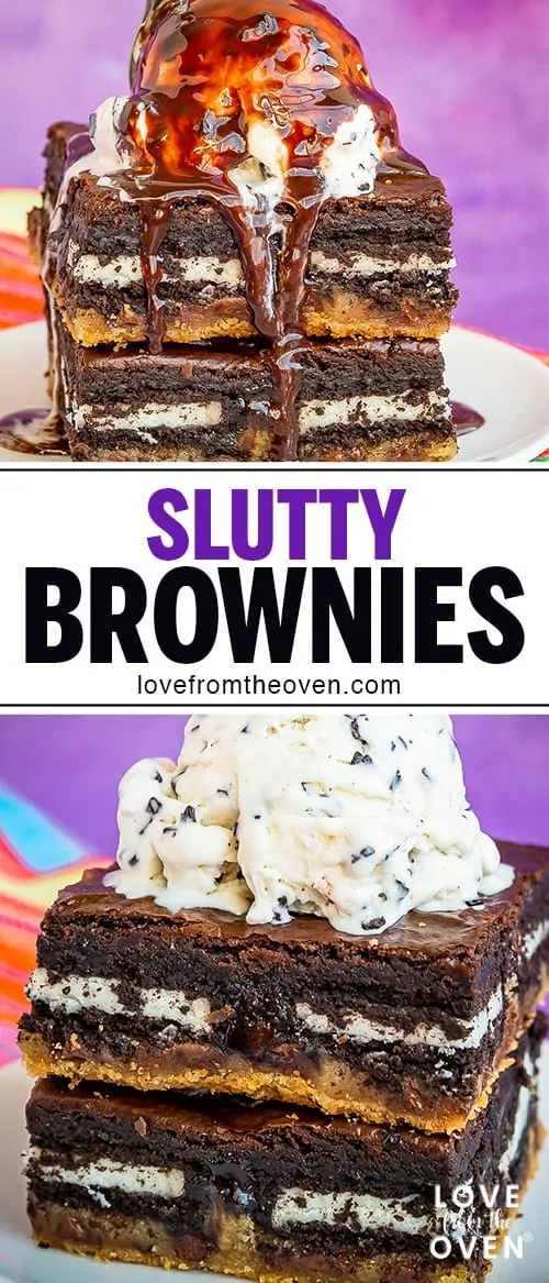 Several photos of brownies topped with ice cream