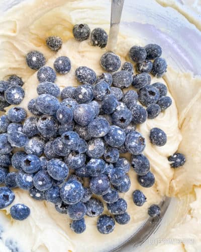 Blueberries in cake batter