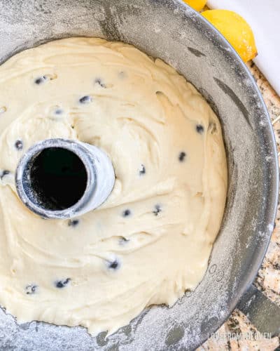 Cake batter in a pan