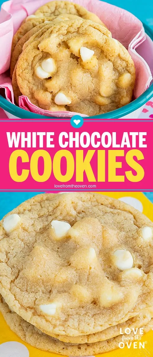 Several images of white chocolate chip cookies