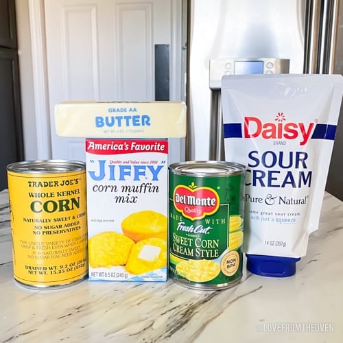 Ingredients for making Jiffy corn pudding