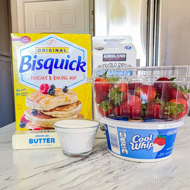 Ingredients for making Bisquick Strawberry Shortcake