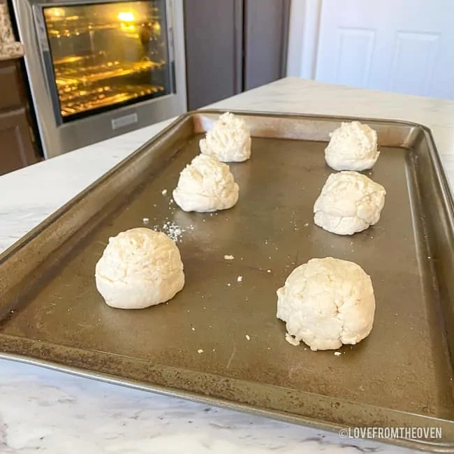 Bisquick strawberry shortcake dough on a baking sheet