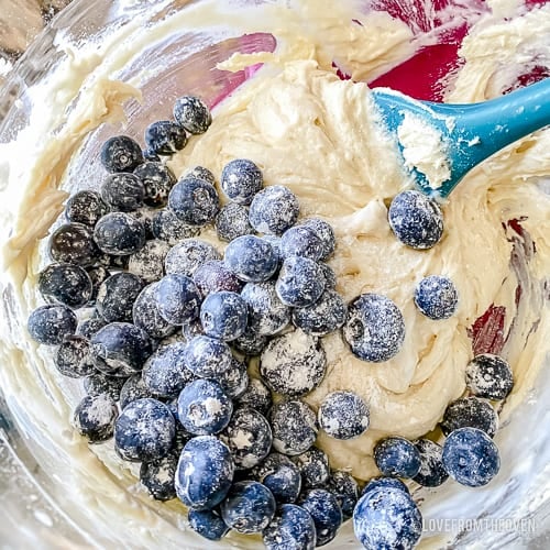 Blueberries in a bowl with batter