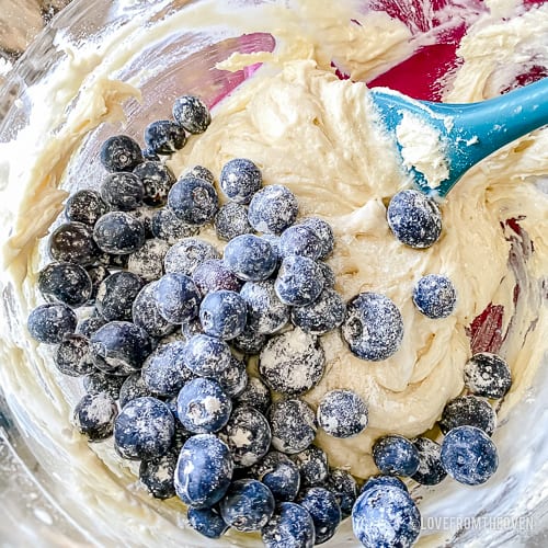 Blueberries in a bowl with batter