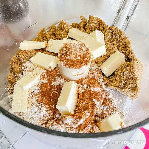 flour cinnamon brown sugar and butter in a food processor