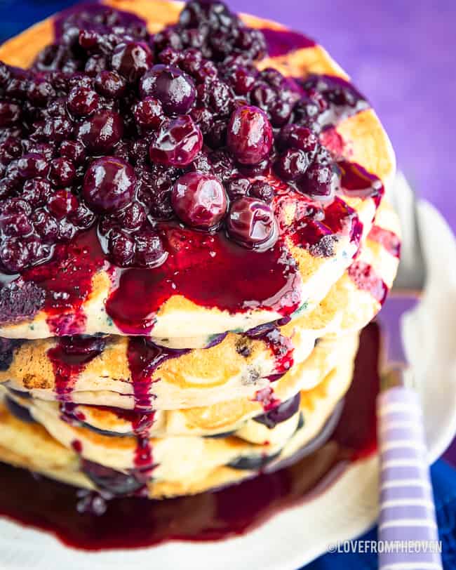 Blueberry compote on pancakes