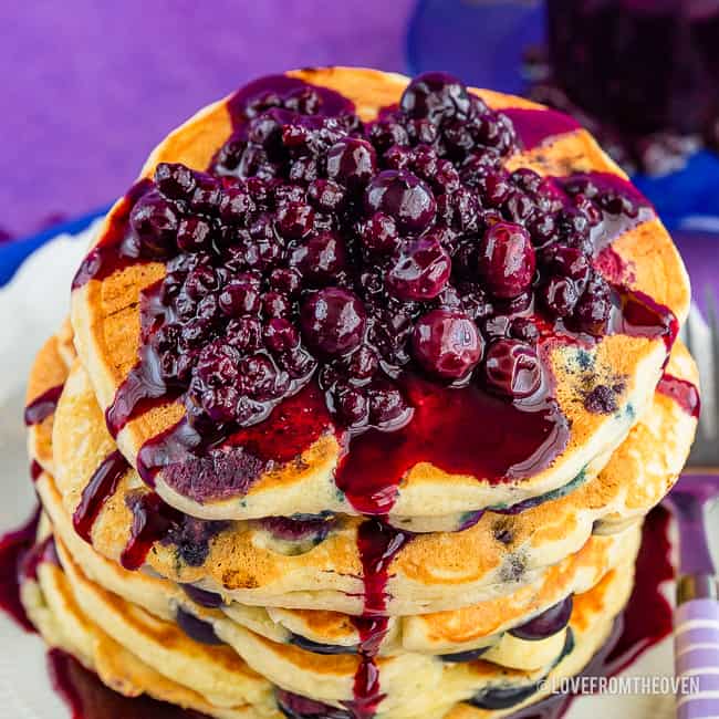 Pancakes topped with blueberry compote