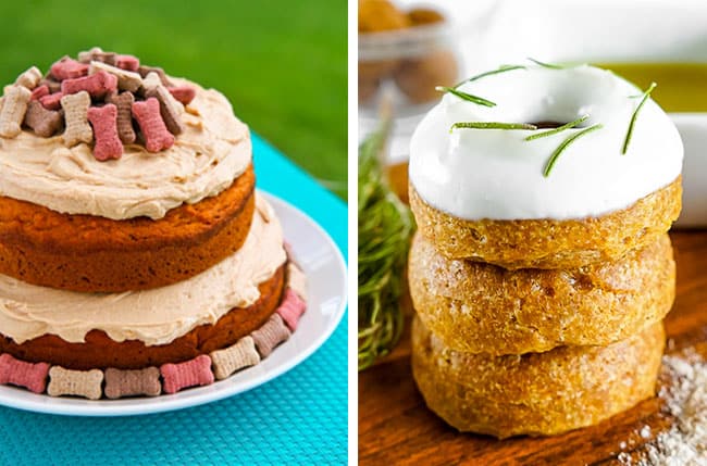 A dog cake and dog donuts