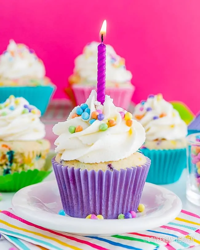 Funfetti sprinkle cupcake with a candle