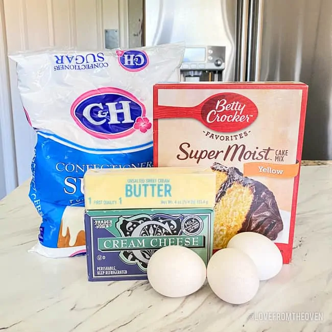 Ingredients to make ooey gooey butter cake