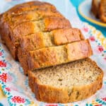 A loaf of banana bread that is sliced