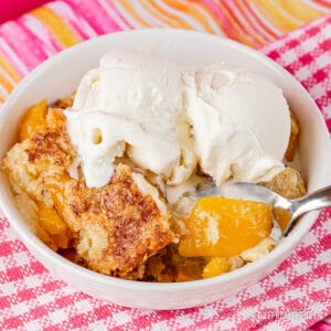 Peach Dum Cake in white bowl