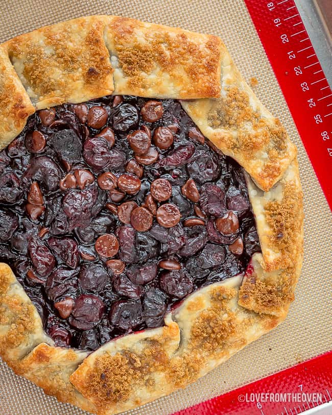 baked cherry galette on a pan