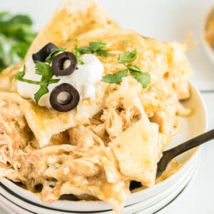 bowl full of chicken enchilada casserole