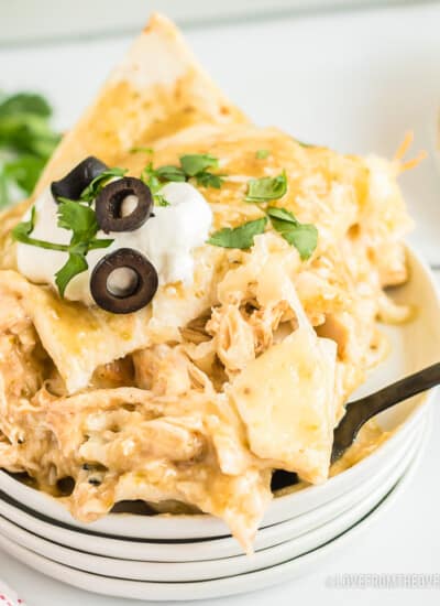 bowl full of chicken enchilada casserole