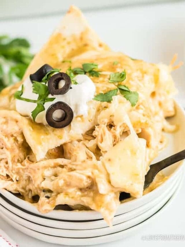 bowl full of chicken enchilada casserole