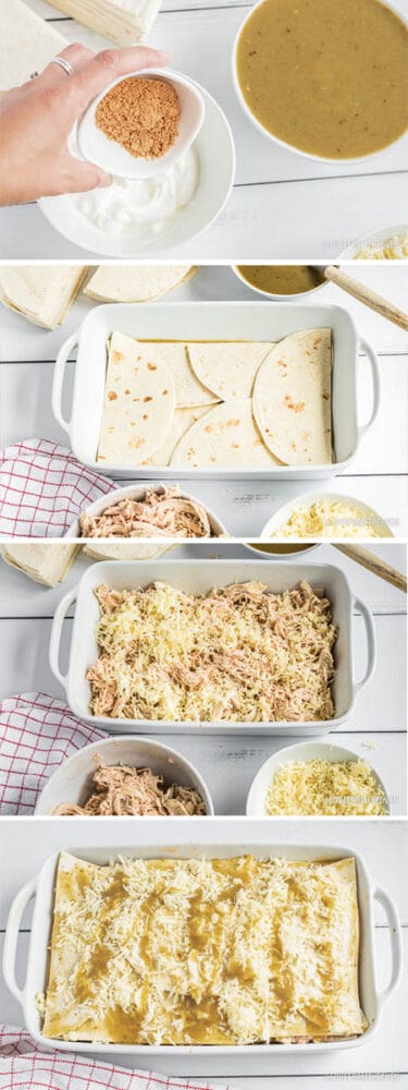 step by step photos of making a chicken tortilla casserole