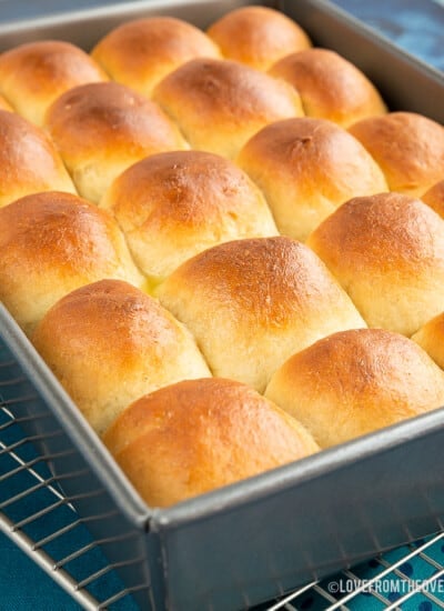 Pan full of bread rolls