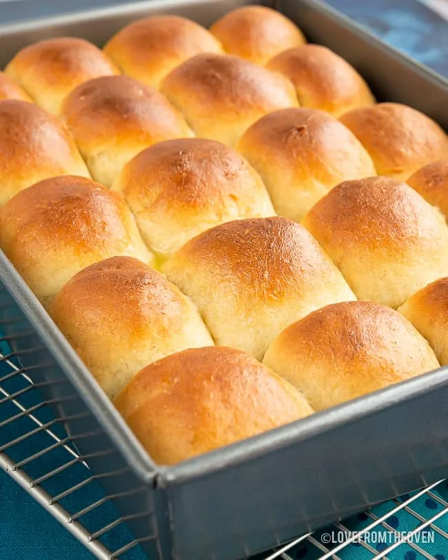 Pan full of bread rolls