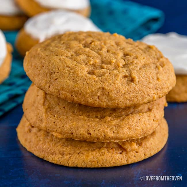 A stack of three pumpkin cookies