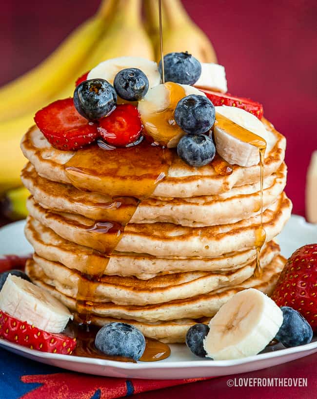 a stack of banana pancakes
