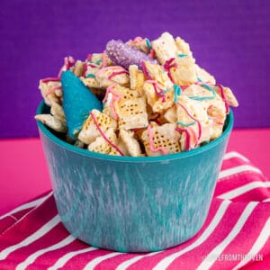 Bowl of unicorn chex mix