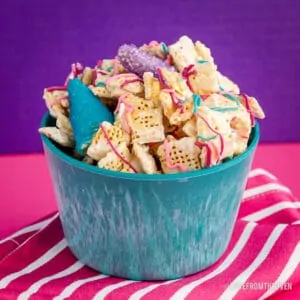 Bowl of unicorn chex mix