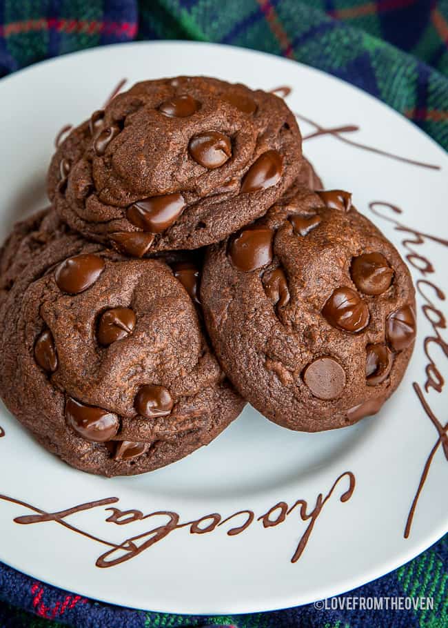 chocolate cookies on a white plate