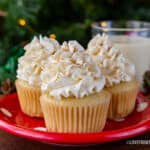 eggnog cupcakes on a red plate