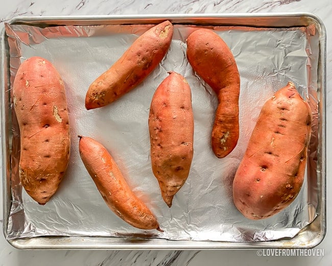 Jewel Yams on a baking sheet