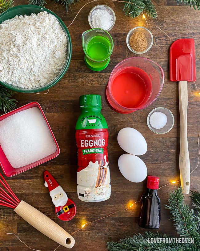 overhead shot of ingredients for eggnog cupcakes