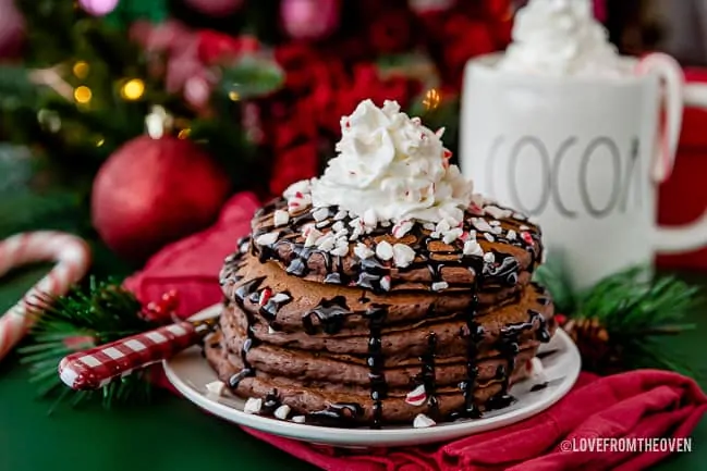 A stack of chocolate pancakes