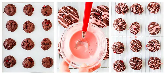step by step photos showing how to froze maraschino cherry cookies