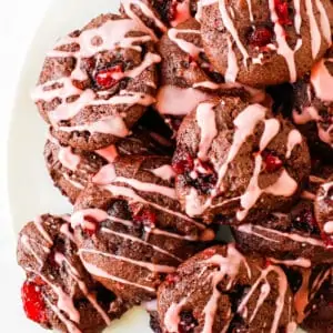 A stack of chocolate cherry cookies