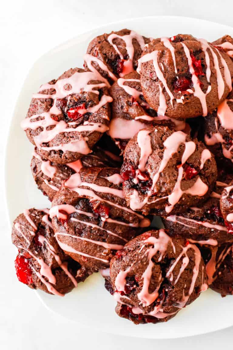 A stack of chocolate cherry cookies
