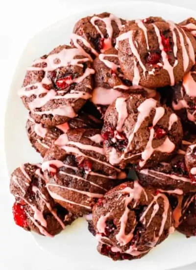 A stack of chocolate cherry cookies