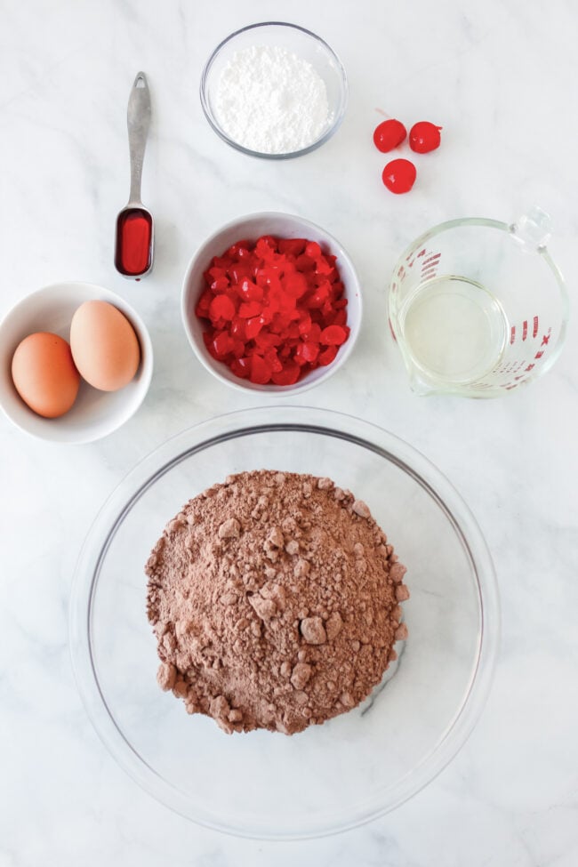 Ingredients for chocolate cherry cake mix cookies