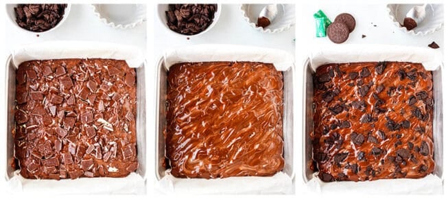 Step by step photos to make mint brownies