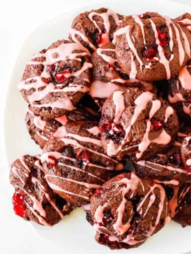 A stack of chocolate cherry cookies