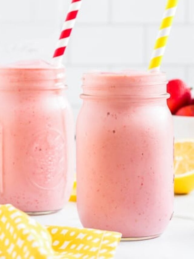 Two frozen strawberry smoothies