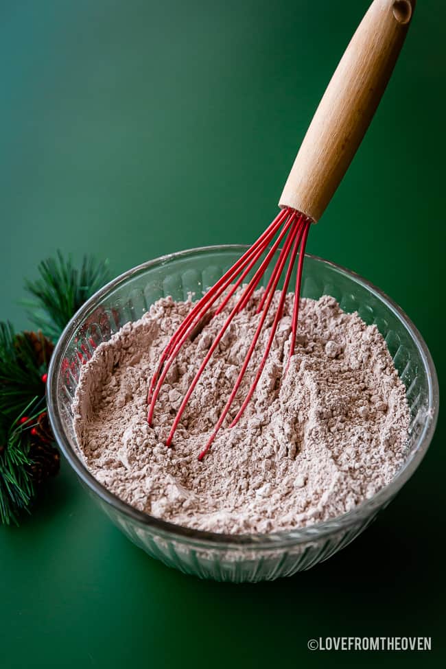 Bowl of dry chocolate pancake mix