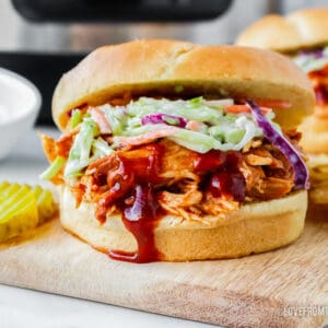 a bbq chicken sandwich made in a crockpot