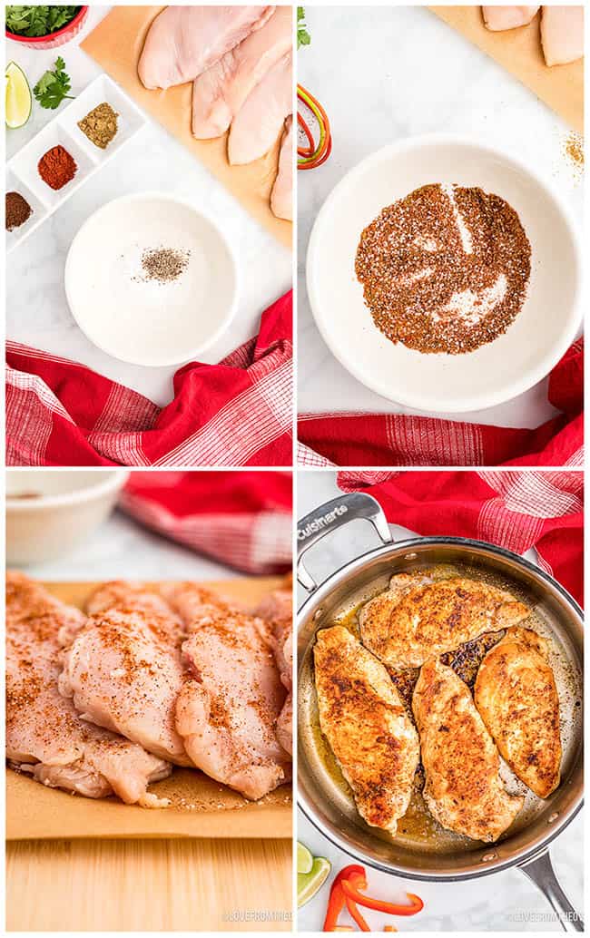 photos of chicken and rice being prepared