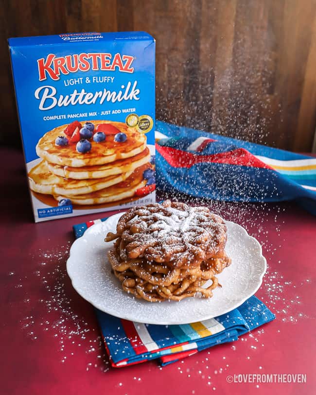 Funnel cake sprinkled with powdered sugar