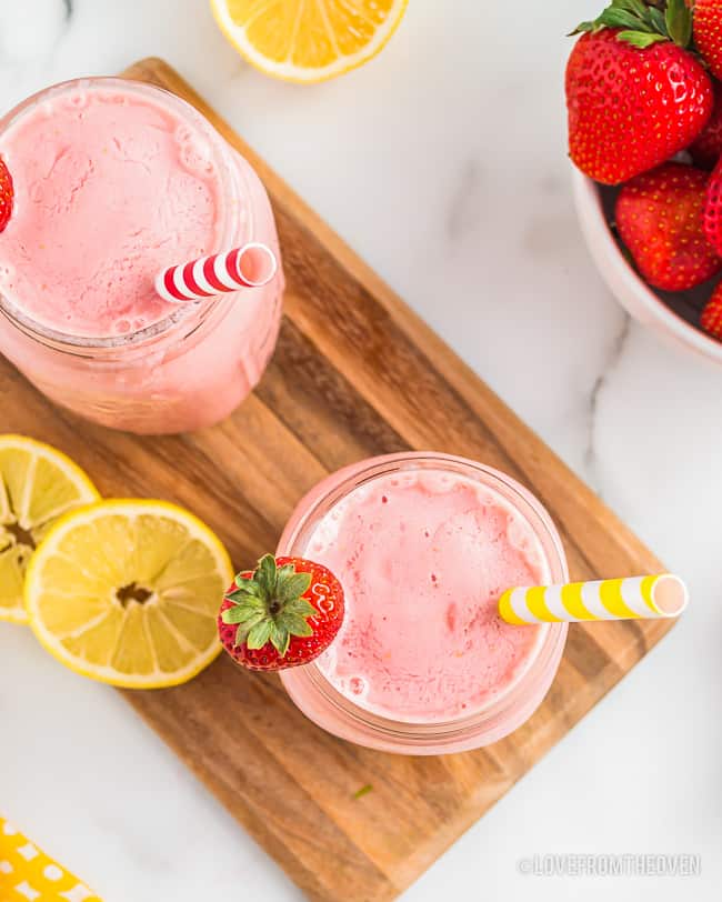 overhead shot of frozen fruit smoothies