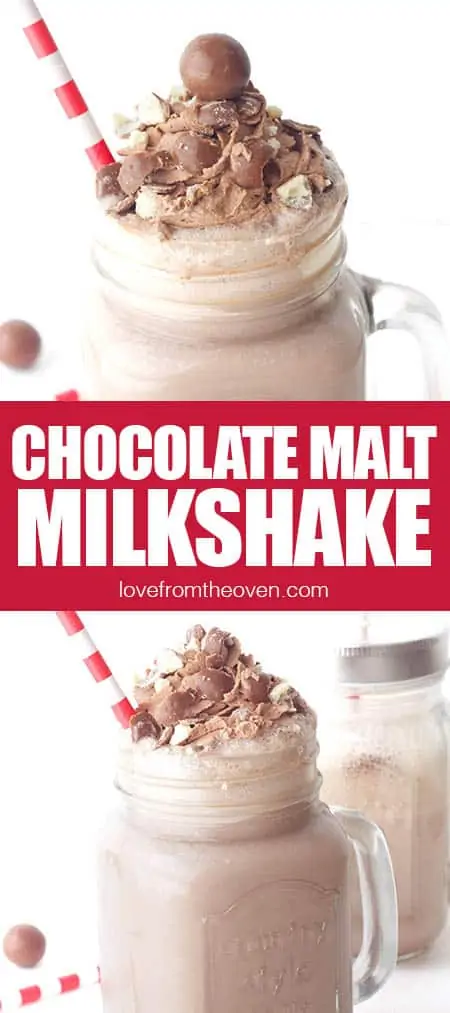 chocolate malt milkshake with red and white straw